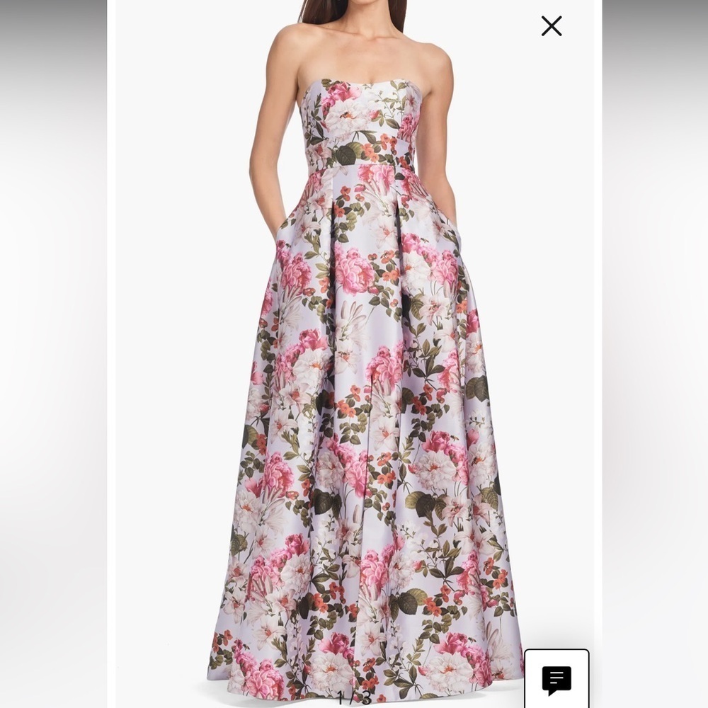 new Sachin and Babi Giovanna structured strapless gown in periwinkle and petals